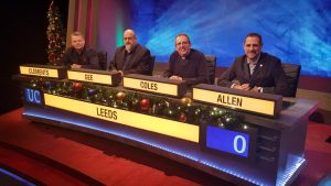 Richard on the set of University Challenge. Representing Leeds with three other middle aged men.