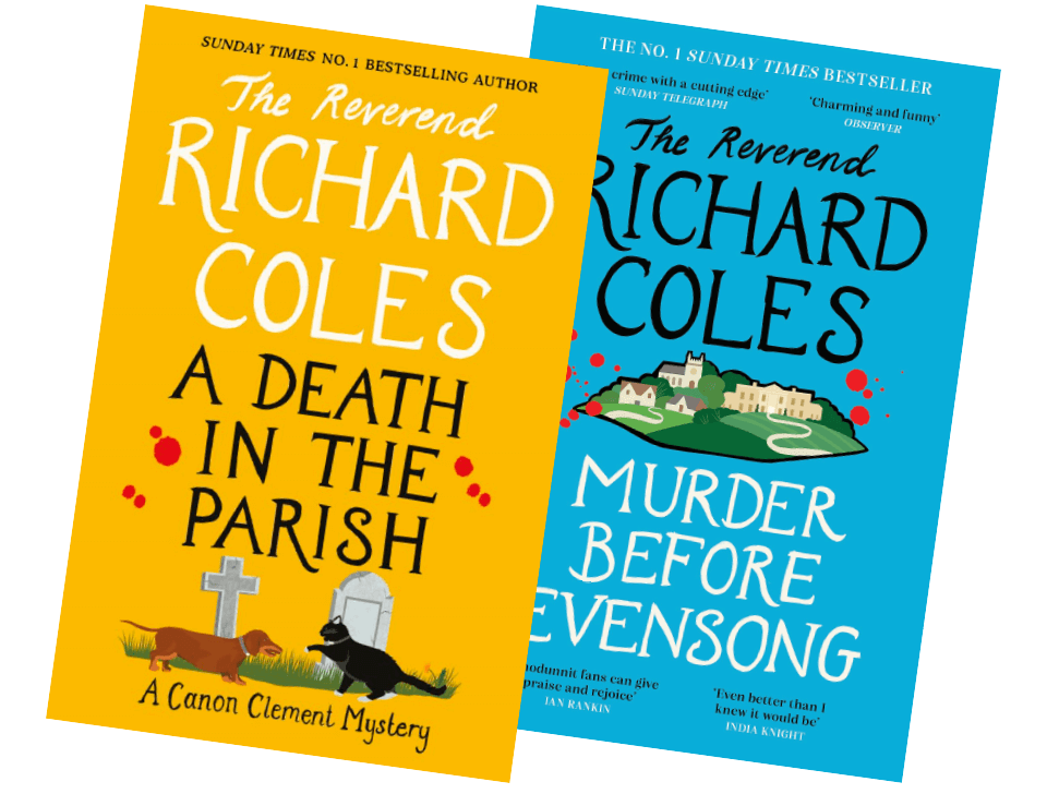 Two of Richard's book covers. First book has a yellow background and the second book is blue